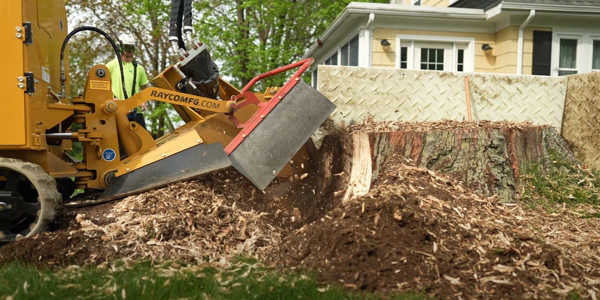 Professional stump grinding equipment in action removing tree stump in Laredo, TX